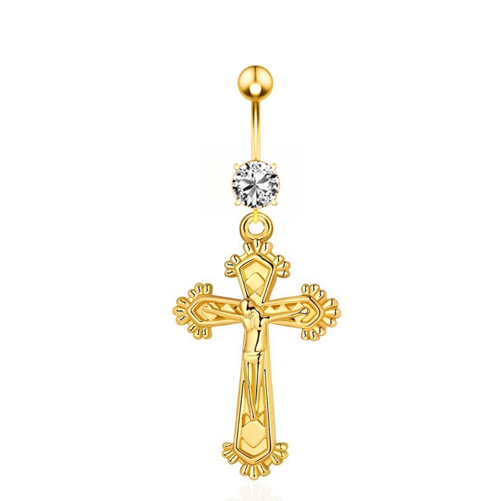 Gold Copper Inlaid Zircon Belly Button Ring - Ethnic Style Body Jewelry detail image 8