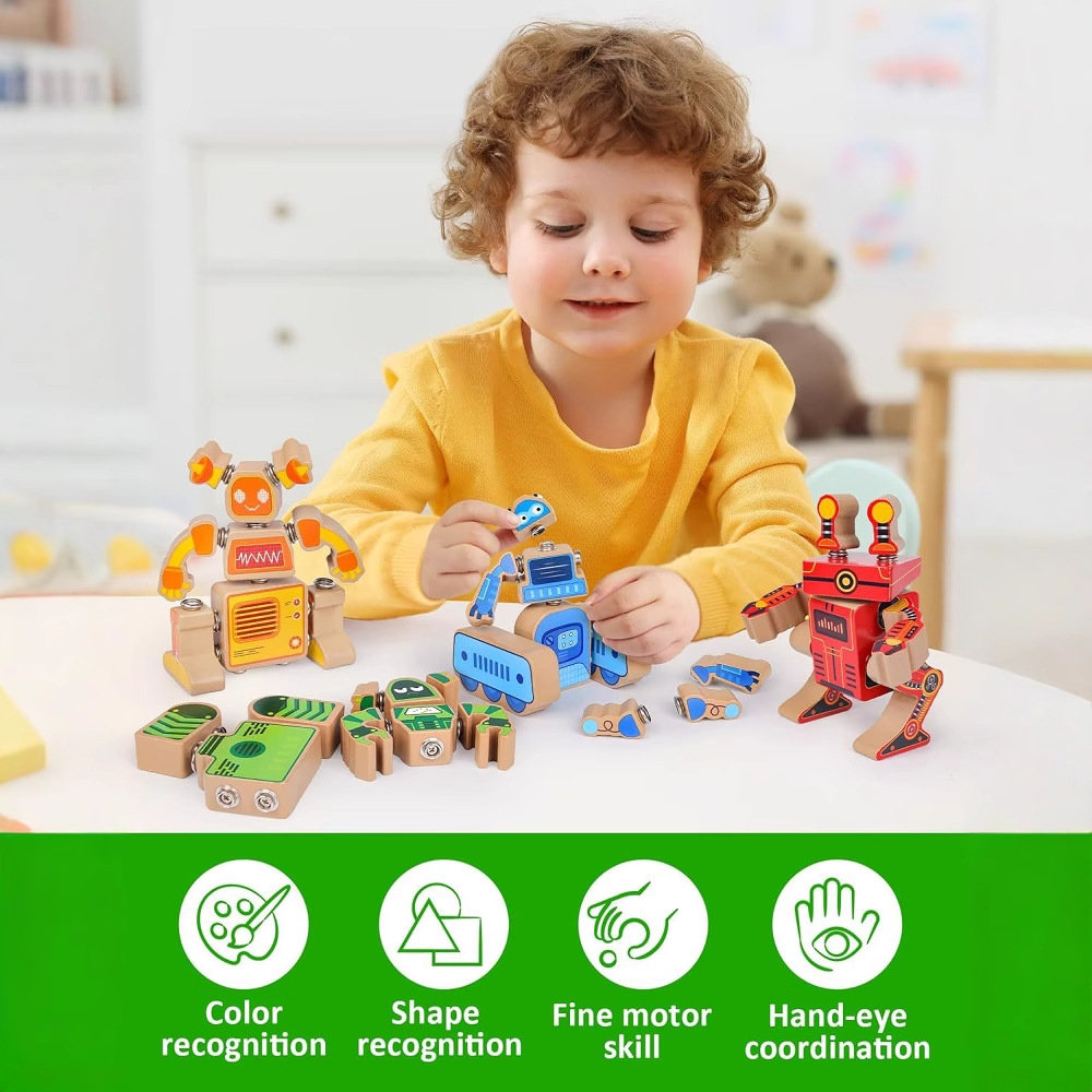 Robot de madera combinación hebilla animal bloques de construcción educación científica STEM juguetes educativos ayudas didácticas Montessori
