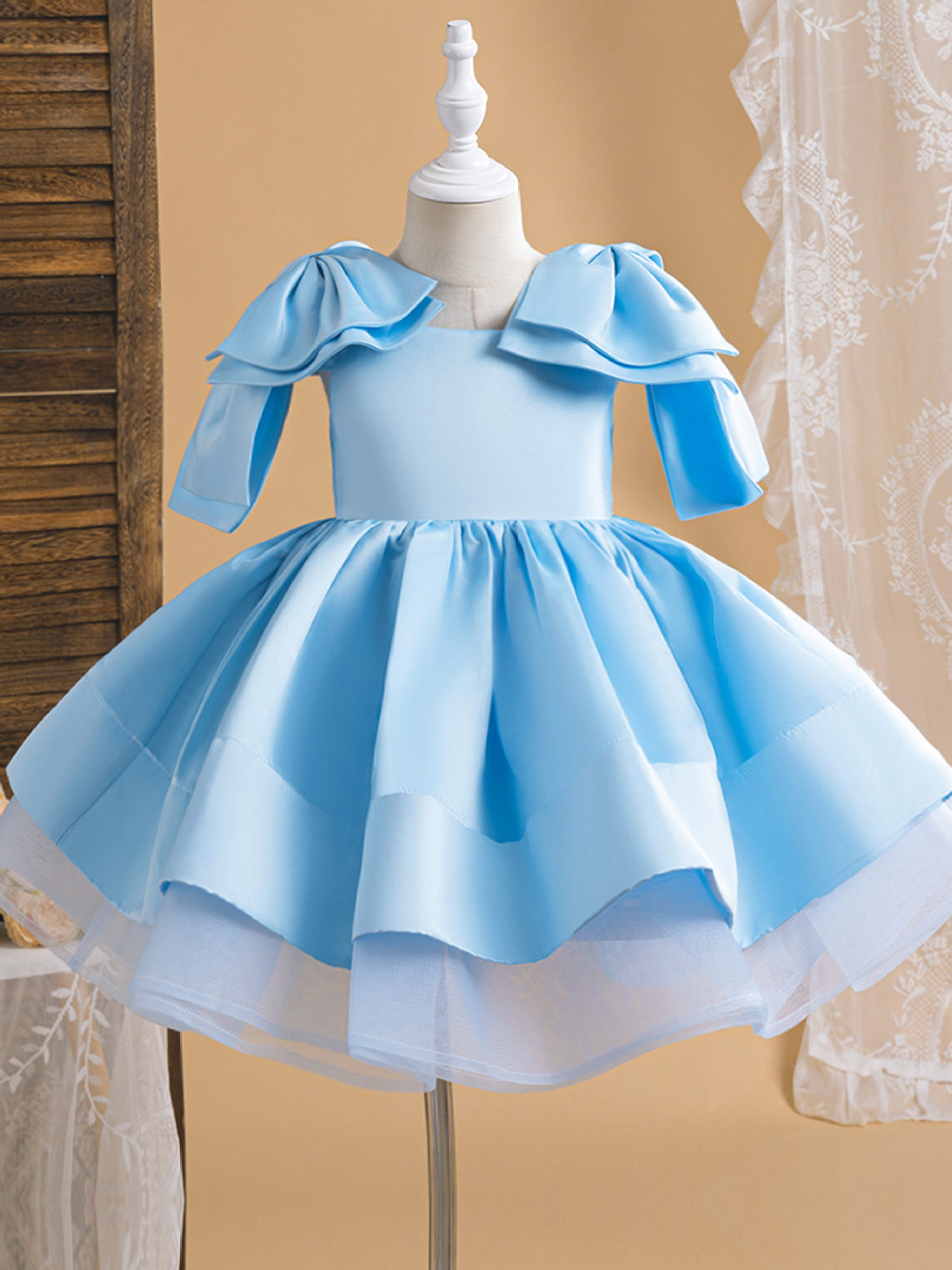 Aliexpress nuevo vestido de niñas satin esling arco de malla dura falda de princesa puño vestido de fiesta infantil