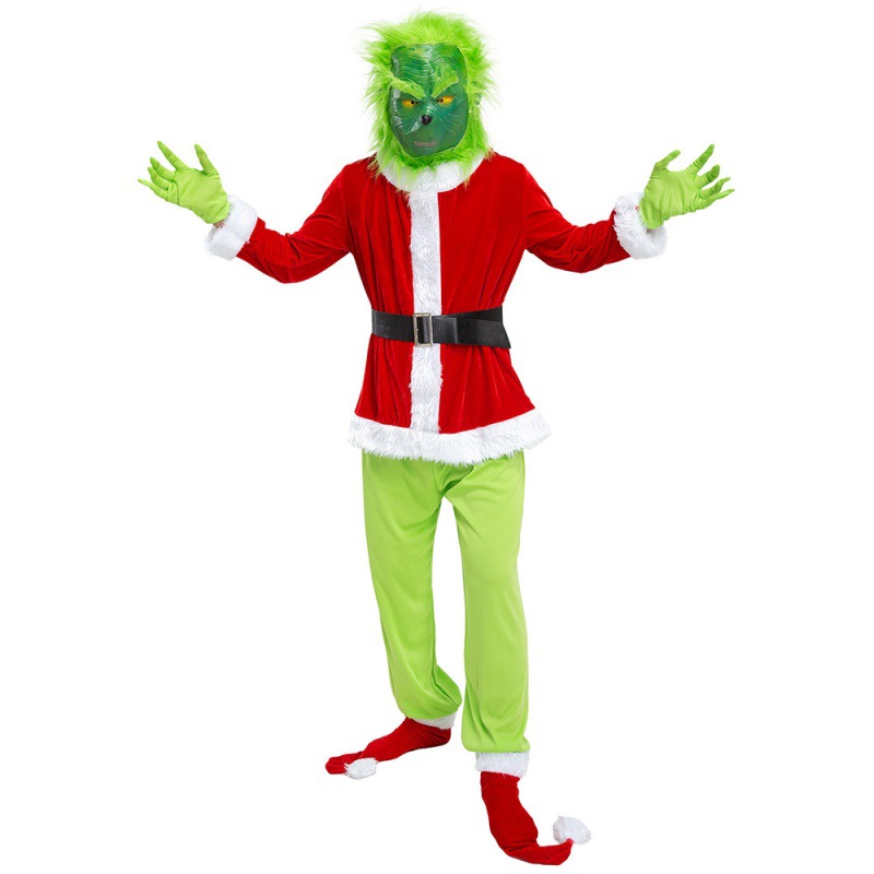 Christmas costume cosplay of the green-haired monster, the disguised thief Jaglinch costume, unisex Santa Claus costume.
