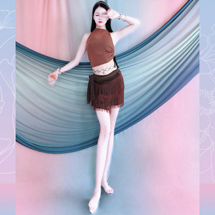 Baiya Qianhui Belly Dance Double-Layer Encrypted Tassel One-Piece Hip Scarf Suit New Dance Practice Clothing Performance Clothing