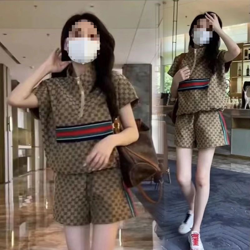 シングル/セットアイスシルクサマーカジュアルスポーツスーツレディーストレンディレトロ多用途外国風ママ服年齢軽減2点セット|undefined