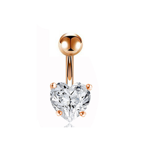 European and American double diamond four-prong love zircon fashionable belly button ring stainless steel belly button nail trendy stainless steel belly button button