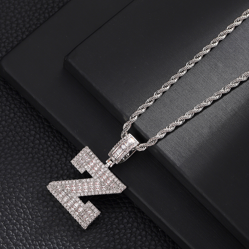 Hip-Hop Vintage Style Letter 304 Stainless Steel Copper Men's Pendant Necklace J 20Inch Hemp Flowers Chain Silver display picture 28