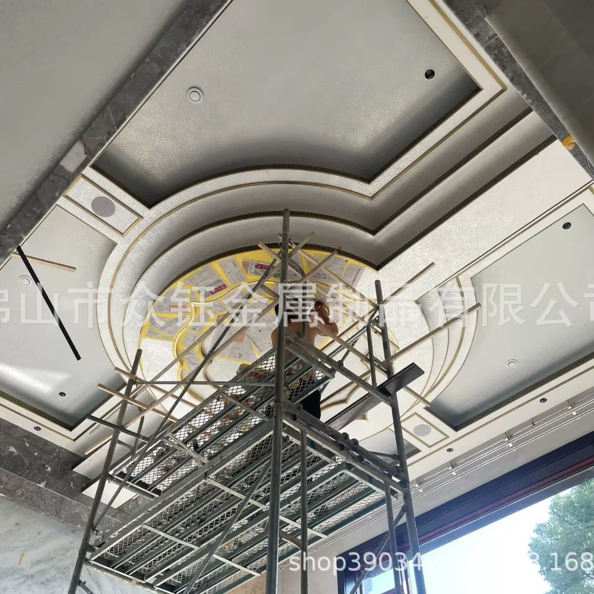 别墅家装黄铜做旧回纹线条天花吊顶收边条异型金属装饰条包安装