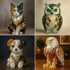 跨境独立站新款Crystal Animal Sculptures 树脂动物雕塑厂家批发