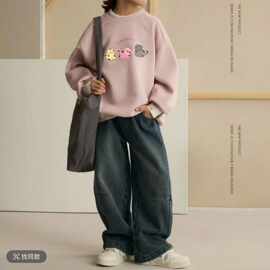 秋冬新款假两件上衣女童2025新款洋气印画加绒加厚保暖卫衣潮流