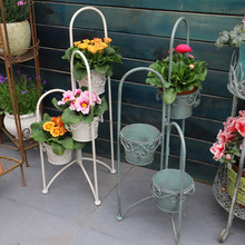 歐式復古鐵藝花架做舊三層階梯式花卉擺放架庭院戶外花架可折疊式