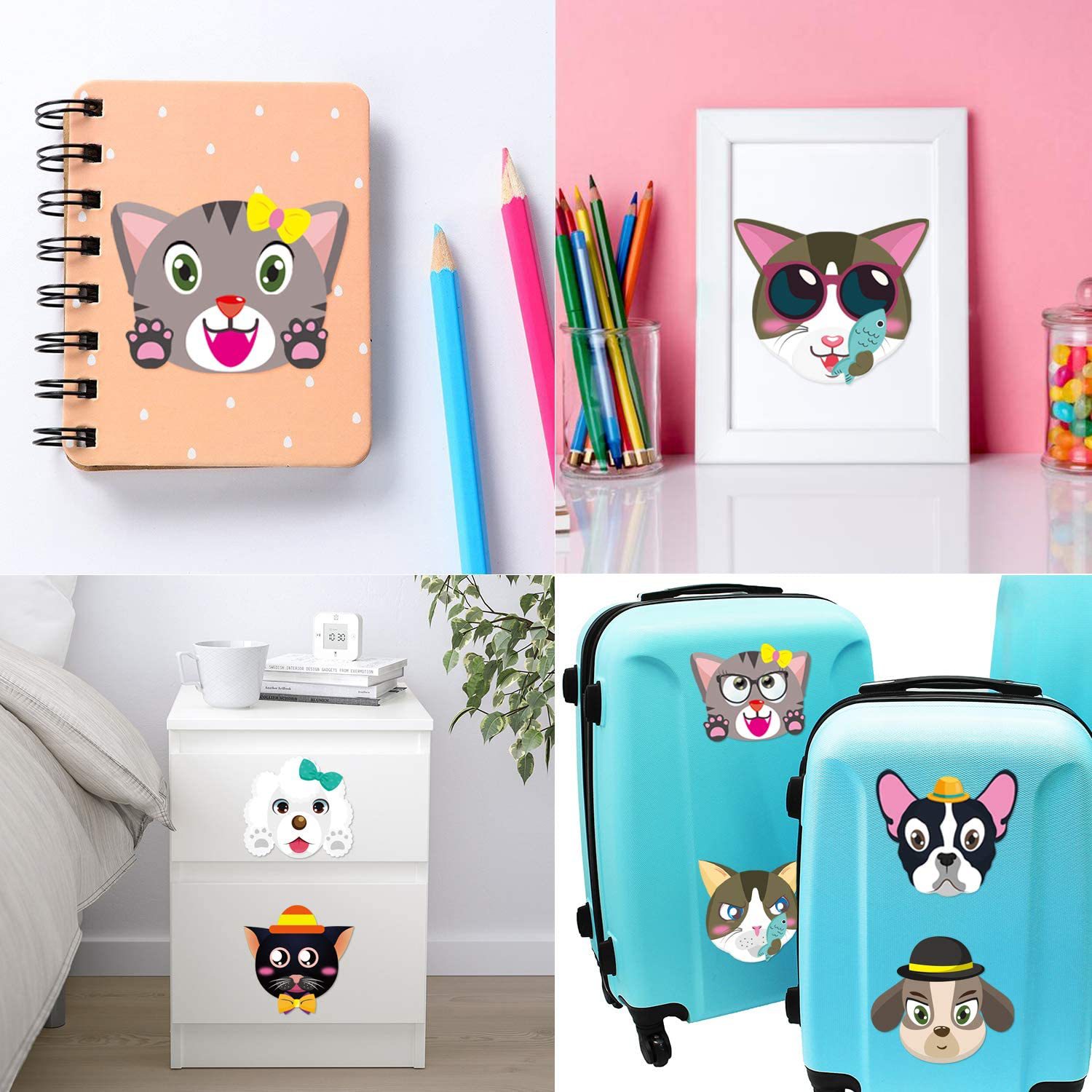6 hojas/set perro y gato niños pegatinas DIY perro y gato pegatinas, pegatinas de juguete para niños adhesivo