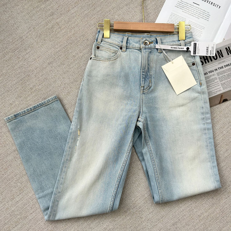 [Ready Stock] Italian Nature Series Sales Wang Light Blue Washed White Straight Jeans for Women