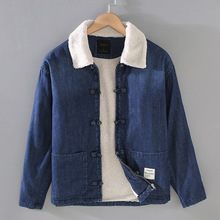 G079复古民族风加厚羊羔绒牛仔外套男士青年保暖防寒上衣一件代发