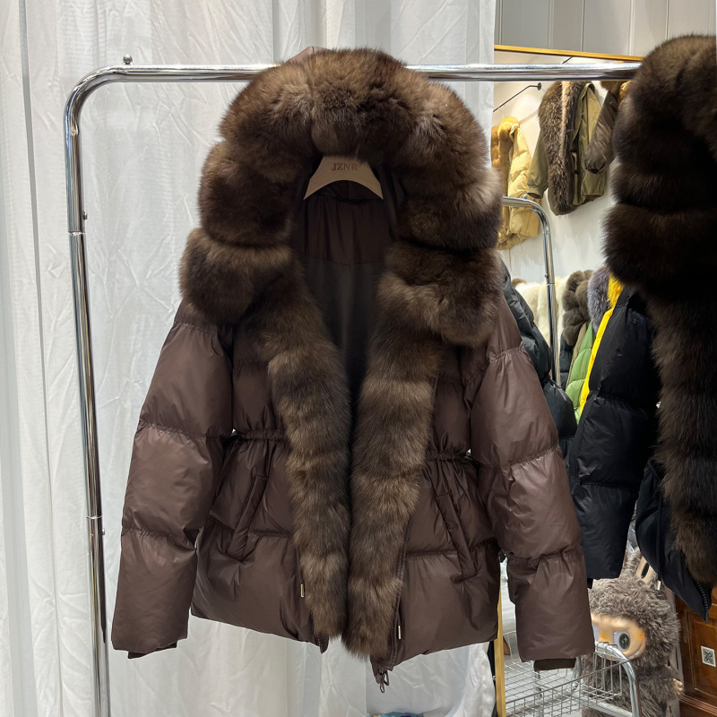 2026 Winter New Style Fox Fur Collar down Jacket for Women, Mid-Length, Waist-Cinching, Thickened, Warm, Fashionable Fur Coat