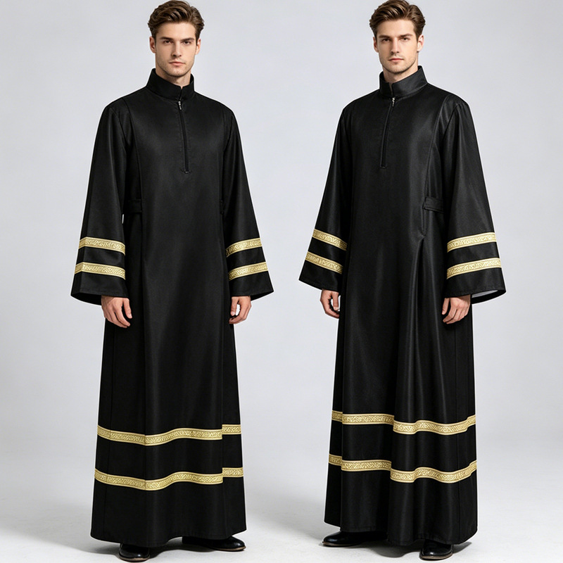 中世纪cos服欧美服装缪斯林长袍立领拉链长袖舞台装扮牧师表演服