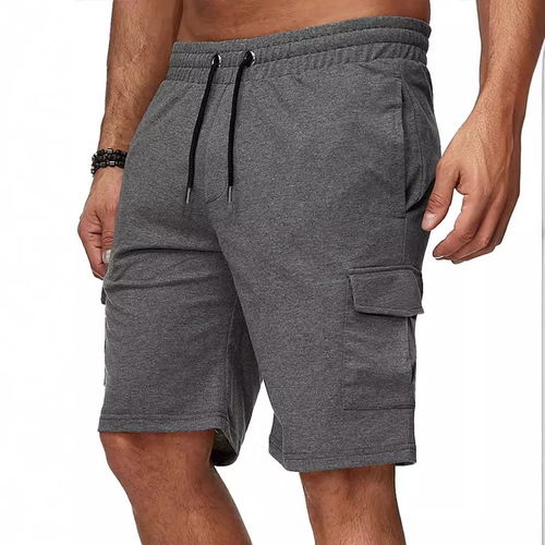 Men's Large Size Short-Sleeve Sports Work Pants with Multiple Pockets, Fitness Shorts, Sports Casual Five-Pocket Pants