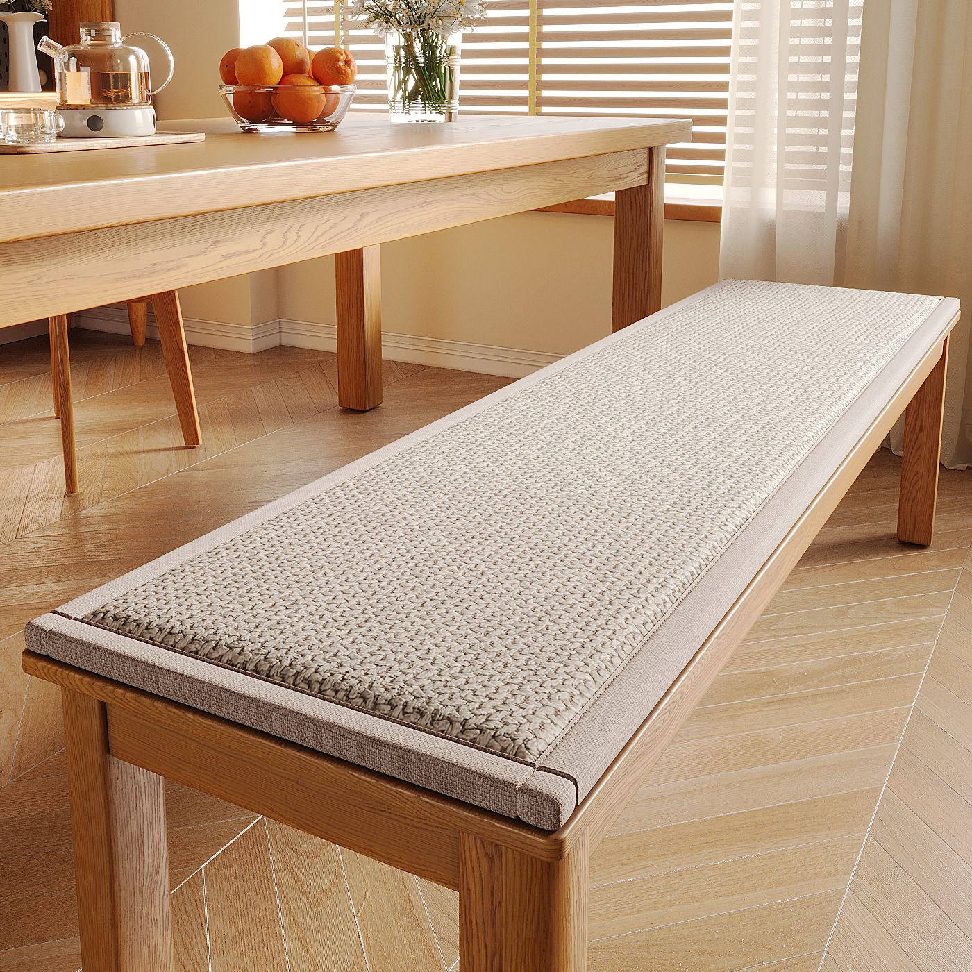 Cojín para silla, cojín largo para banco, cojín para silla de comedor de madera maciza, cojín antideslizante para las cuatro estaciones, cojín largo para banco, cojín largo para asiento. image 7