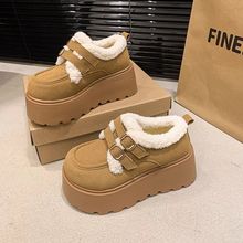 绒毛低帮新款冬季棉鞋女松糕加厚底加绒坡跟勃肯学院风毛雪地靴女