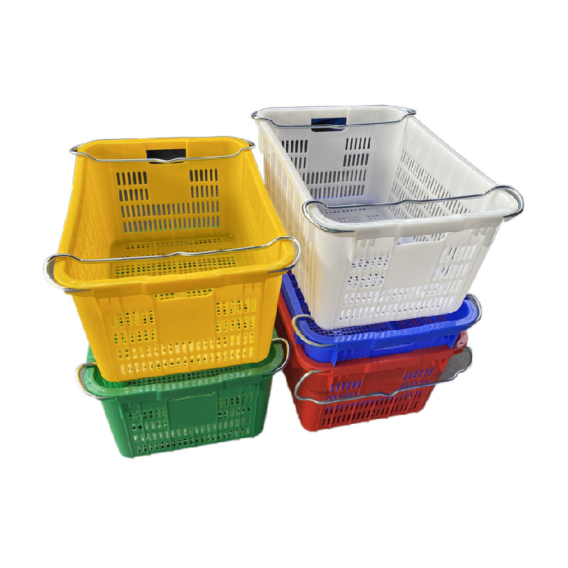 现货天津 北京餐饮周转塑料箩筐 铁耳带孔长方形食品运输菜筐