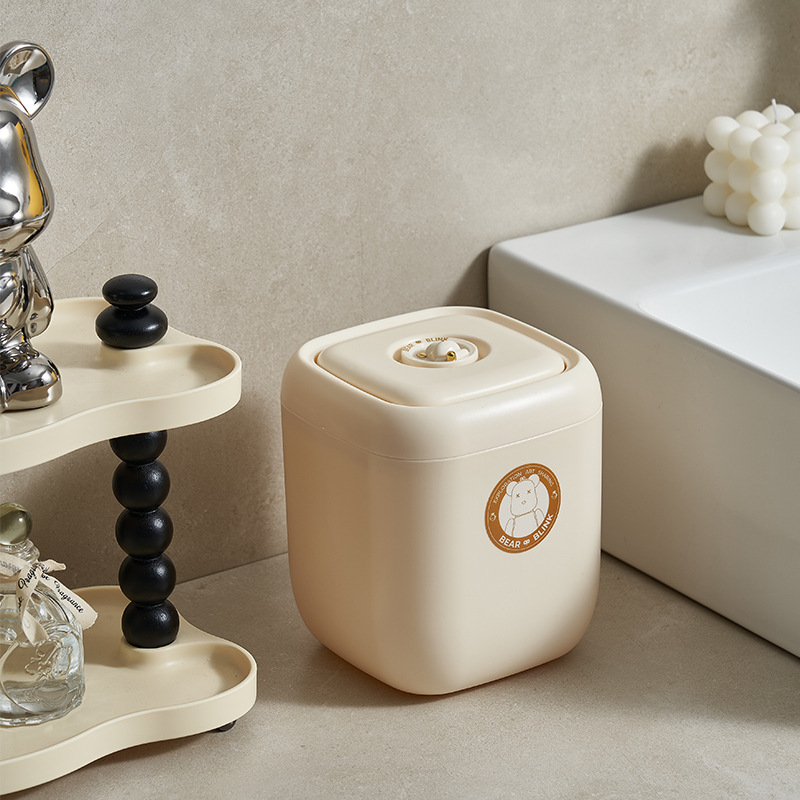 Bear Desktop Trash Can Cute Office Desktop Trash Storage Tube Bathroom Press Mini Trash Can with Cover