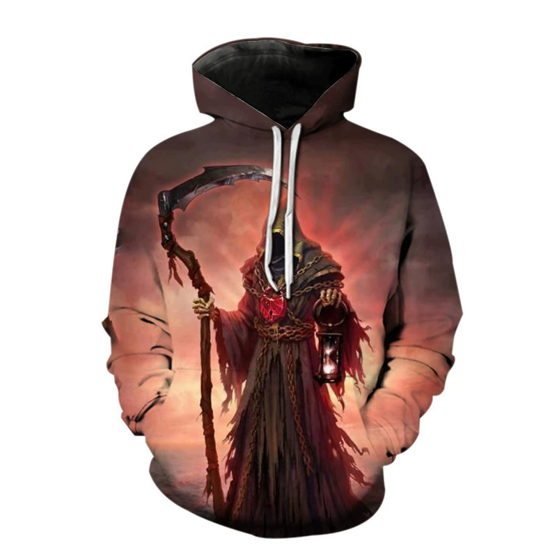 AliExpress Amazon Подростки Весна и Осень 3D Цифровой Печать Мужской Свитер Смерть Узор С Длинным Рукавом Свободный