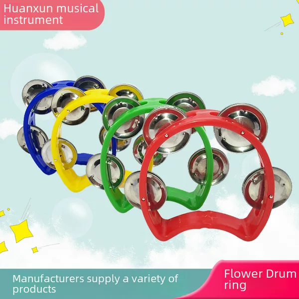 Hand Rattle Orff Musical Instrument Children's Interactive Performance Accompaniment Flower Drum Ring Early Education Teaching Aids Small Four-Bell Ring Wholesale
