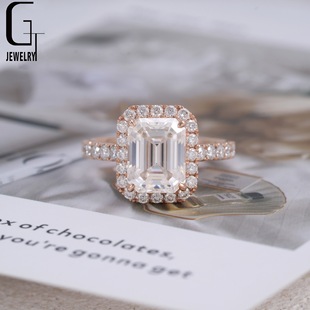 14K Rose Gold Radiant Cut 3 Carat Moissanite Main Stone Women's High-End Ring Proposal Wedding Anniversary