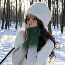 秋冬新款仿貂毛毛绒帽子女加厚保暖大头围冷帽显脸小堆堆帽套头帽