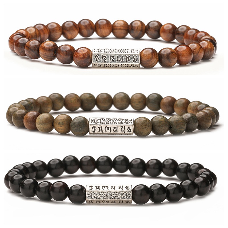 Nuevo estilo chino de 6MM piedra natural pulsera de cuentas mujeres ins nicho de lujo ligero cuerdas de madera elásticas pulsera joyería TEMU