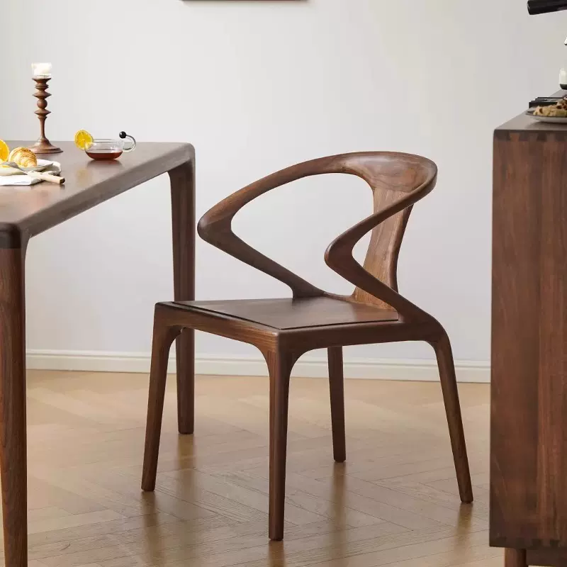 白蜡木全实木餐椅黑胡桃木桌椅家用扶手靠背椅高级感休闲餐桌椅子