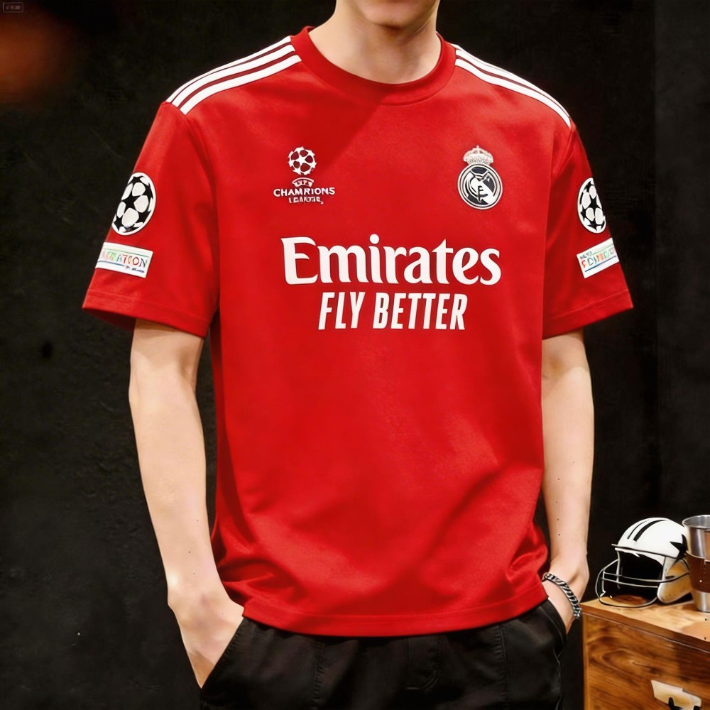2026 100% High-Quality Pure Cotton Football Short-Sleeve Round-Neck T-Shirt, Slim Fit, Versatile, Heavy Fabric, Good Fit Effect