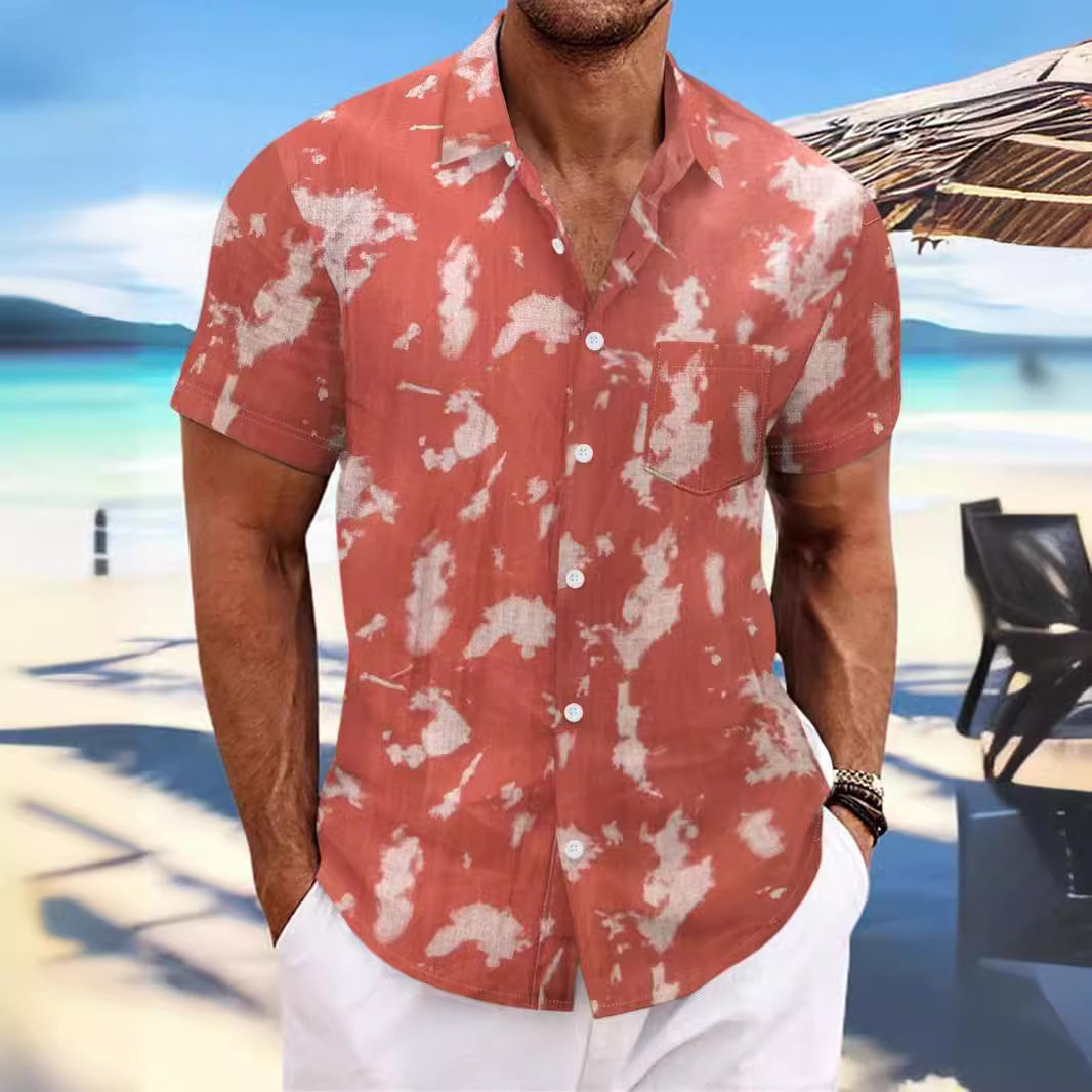 Monochrome Man – Sommerliches Herren-Freizeithemd mit Batikmuster, Umlegekragen und kurzen Ärmeln – perfekt für Strand und Sport._voghion.com