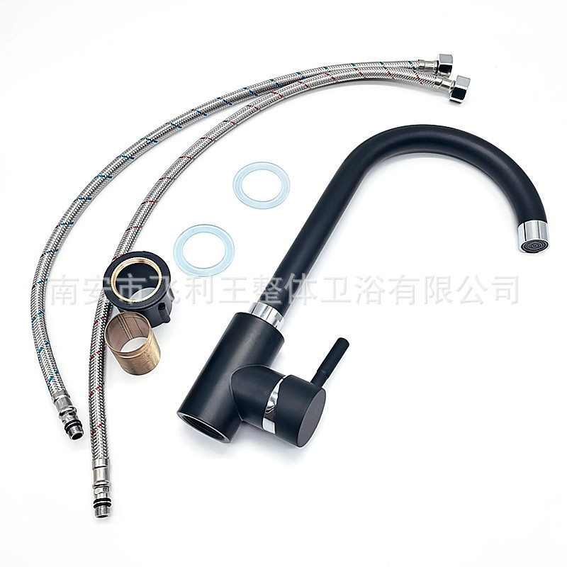 Stainless steel black kitchen vegetable basin hot and cold faucet Universal 360 degree rotating household faucet hot and cold mixing valve Stainless steel black kitchen vegetable basin hot and cold faucet Universal 360 degree rotating household faucet hot and cold mixing valve