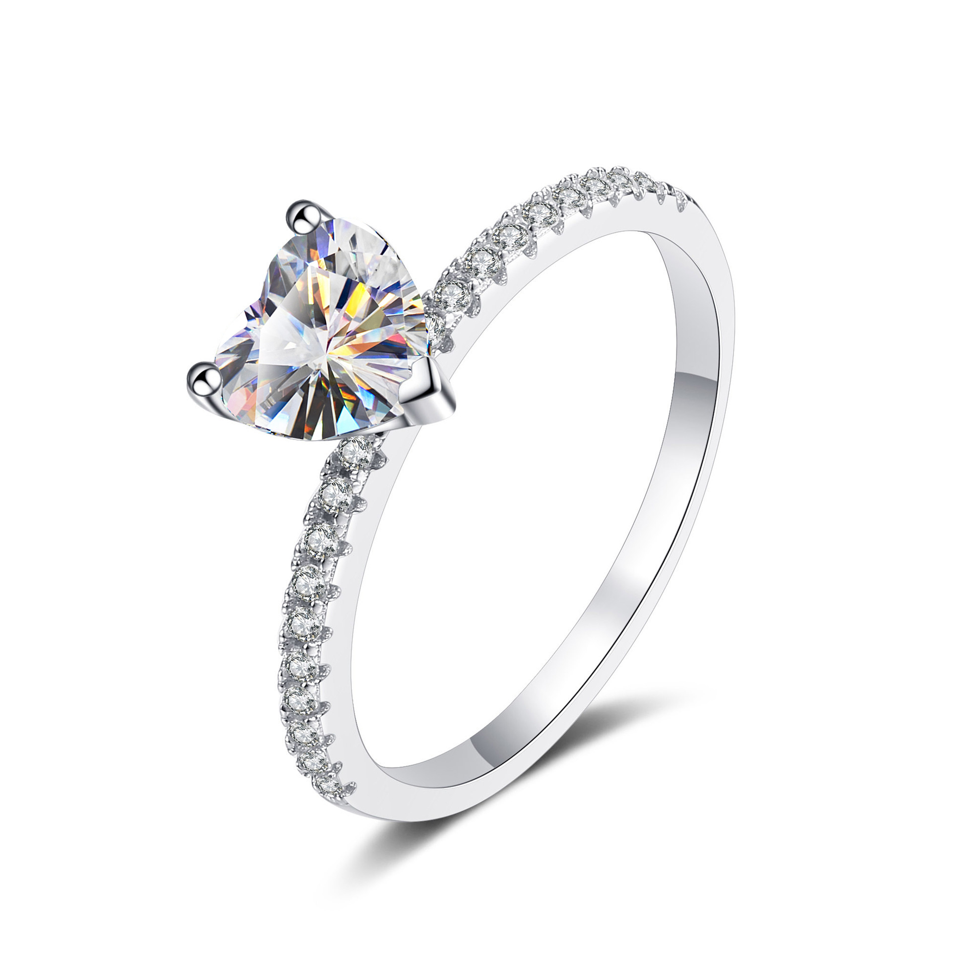 Importación de color galvanizado en forma de piedra de moissan mujer S925 anillo en forma de corazón 1 quilates certificado GRA anillo de moissan