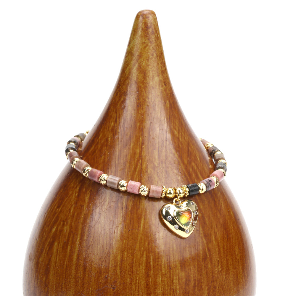 New Semi-precious Stone Faceted Crystal Heart Pendant Copper Bracelet display picture 3