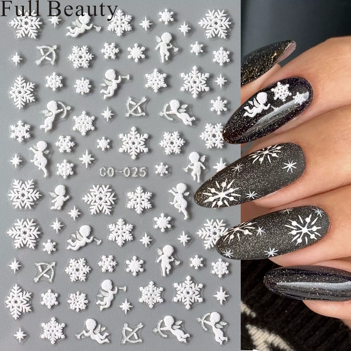 FULLBEAUTY трансграничный новый набор наклейки для ногтей Рождественская белая снежинка рождественская елка олень наклейка