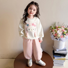 女童长袖秋装2025新款儿童kt猫休闲卫衣两件套宝宝春秋款时髦衣服