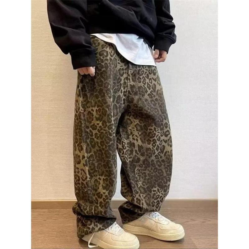 Men's Leopard Print Loose Jeans for Cross-Border Dropshipping