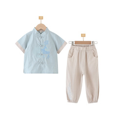 童裝漢服兒童復古唐裝寶寶周歲禮服男孩夏季短袖長褲漢服國學園服
