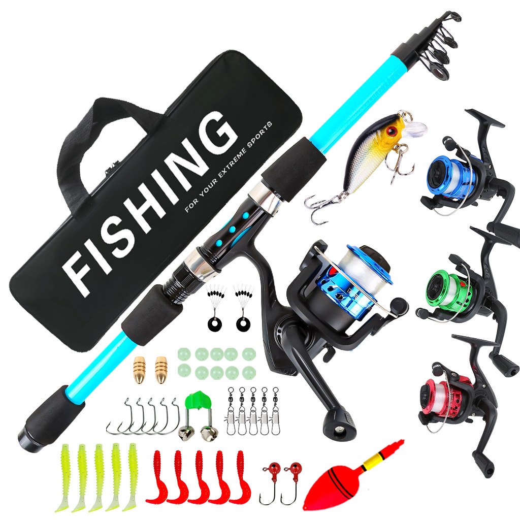 Beginner fishing gear: a complete set of 1.8M telescopic fishing rods, including a spinning reel, for export and available on Amazon