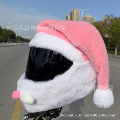 Rabbit Fur Motorcycle Helmet Cover – Motosiklet dəbilqələri - one-size-fits-all-pink-santa-hat