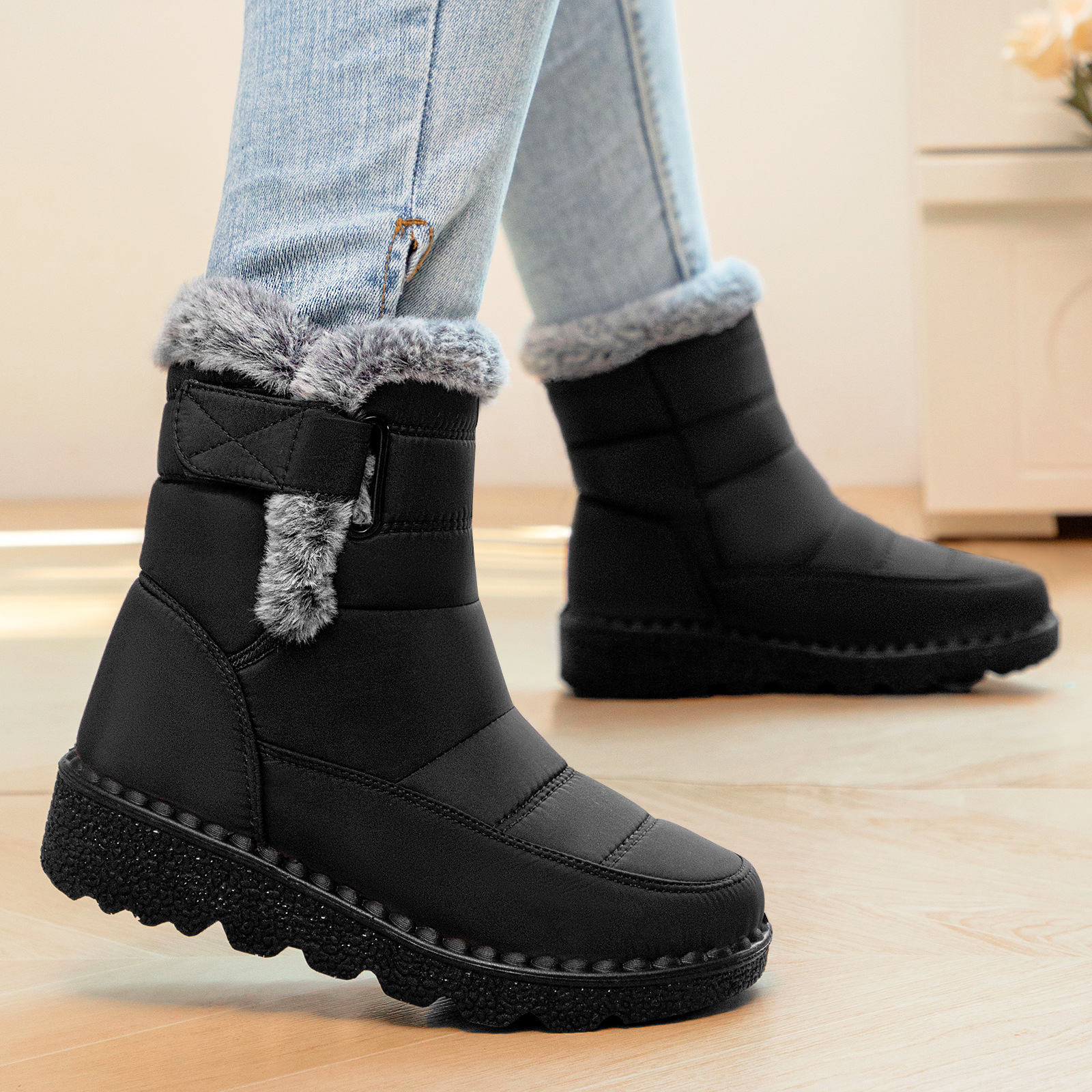 Zapatos de algodón de invierno para mujeres grandes botas de nieve y zapatos de lana para mujeres transfronterizas temu botas de cabello para aumentar la altura de botas de algodón