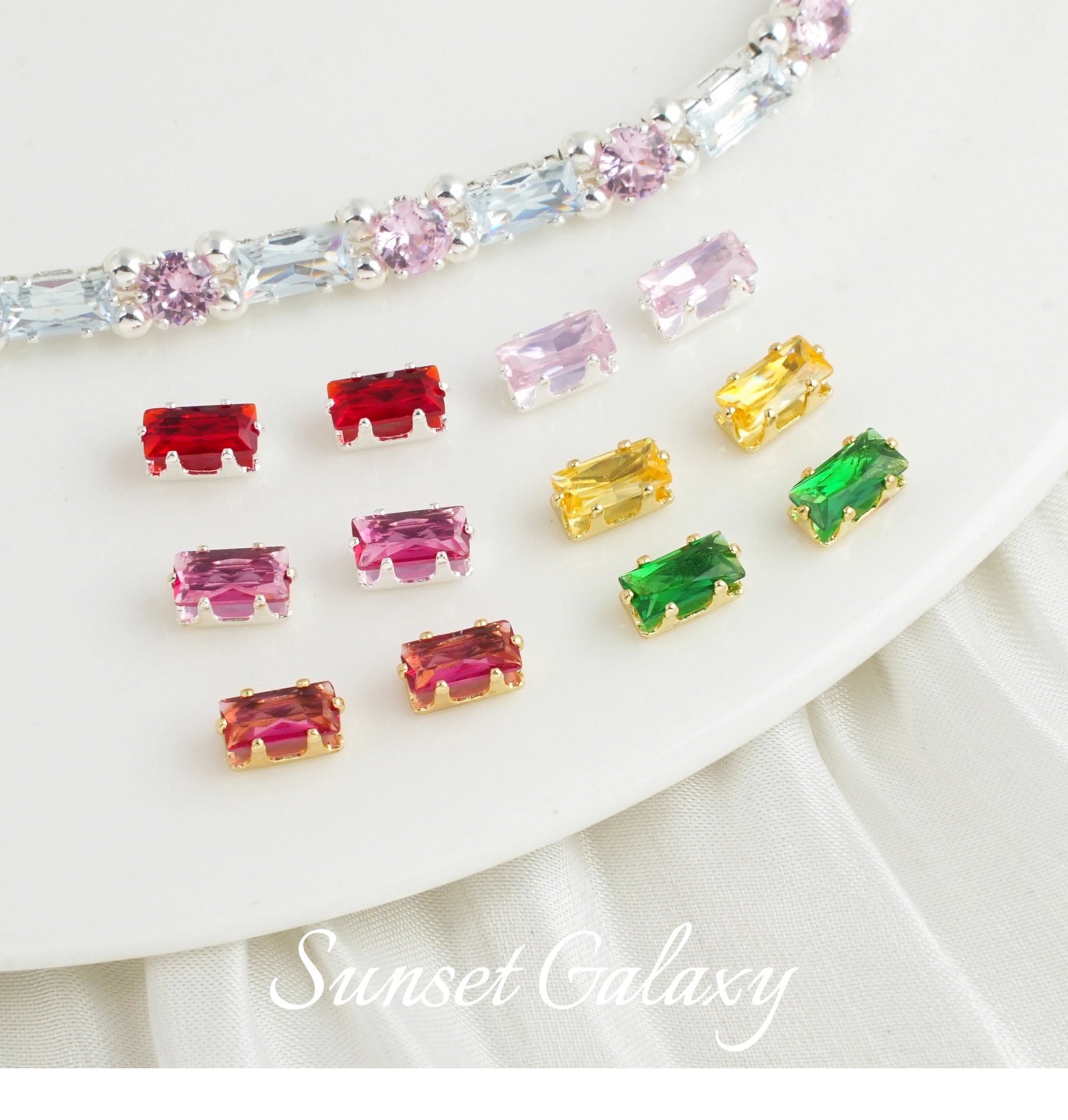 Rectangular Zircon Claw Drill Copper Plated 18K Gold Rhinestone Spacer Beads Handmade DIY Material Beaded Bracelet Accessories