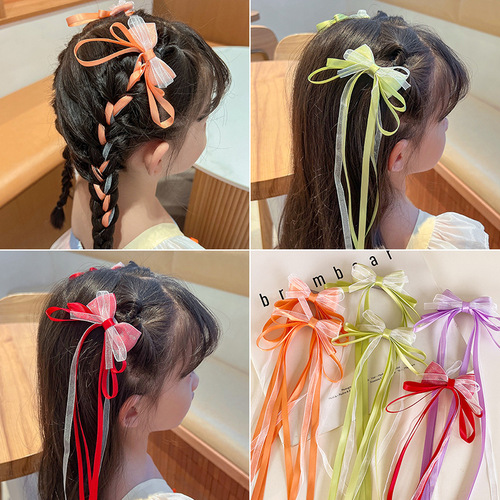 Hanfu headwear girls and children's hairbands girls' hair bow braided hairpins girls princess long ribbon hairpins hair accessories