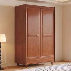 实木衣柜简约现代家用卧室大衣橱民宿实用两门原木色樱桃色衣柜
