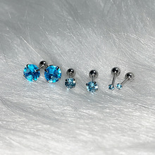 蓝色锆石螺丝耳钉冰蓝色小众设计超闪耳骨钉小巧高级感耳蜗钉耳饰