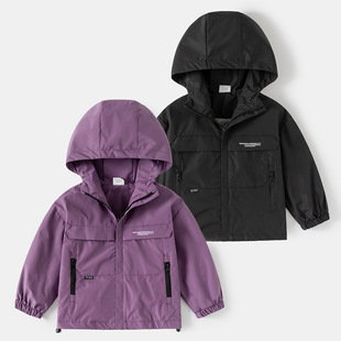 Boys' Jackets Spring and Autumn 2025 New Children's Spring and Autumn Clothes Western Style Solid Color Hooded Tops Boys' Jackets