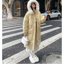 奶黄色羽绒棉服女中长款2025冬季新款棉衣时尚盘扣棉袄外套十三行