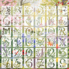 跨境电商热卖花草字母数字镂空绘画模版temu墙绘喷涂涂鸦模版批发
