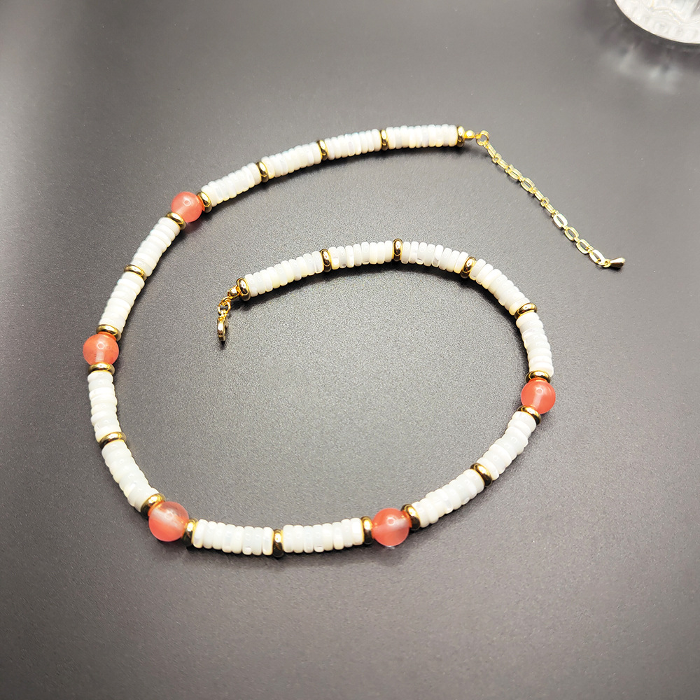 Vintage Edelstein Und Muschel Perlenhalskette Boho Stil_voghion.com