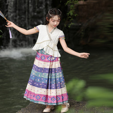 女童汉服夏季新款少数民族风服装亲子装傣族舞蹈裙子儿童表演出服