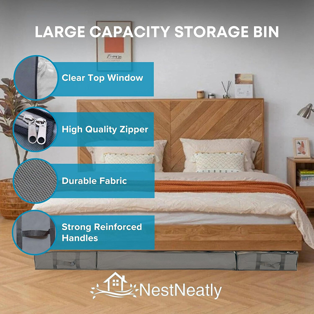 Foldable Under-Bed Storage 100x50x18cm | Dustproof Organizer | Clothes/Quilts | Gray/Black_voghion.com